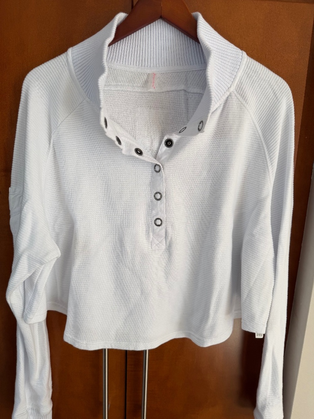 Free People Movement So Fly Henley Cropped Pullover Ribbed Snap Thermal